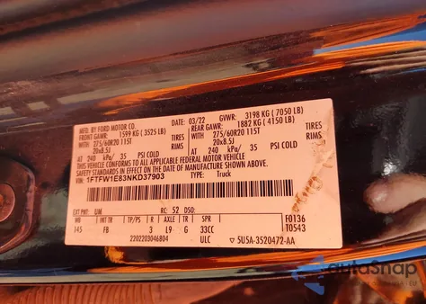 2022 Ford F-150 Xlt z USA, uszkodzony, nr VIN 1FTFW1E83NKD37903